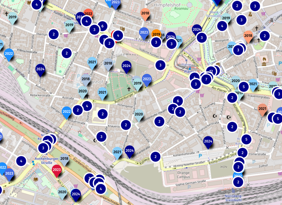 Überblickskarte Unfälle Nürnberg und Umgebung