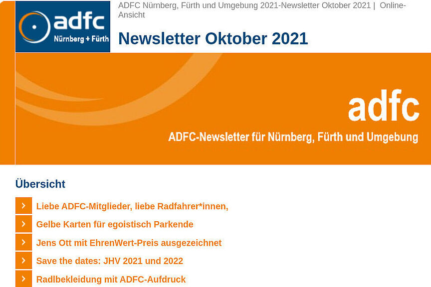 Screenshot Newsletter Screenshot des Newsletter Oktober 2021